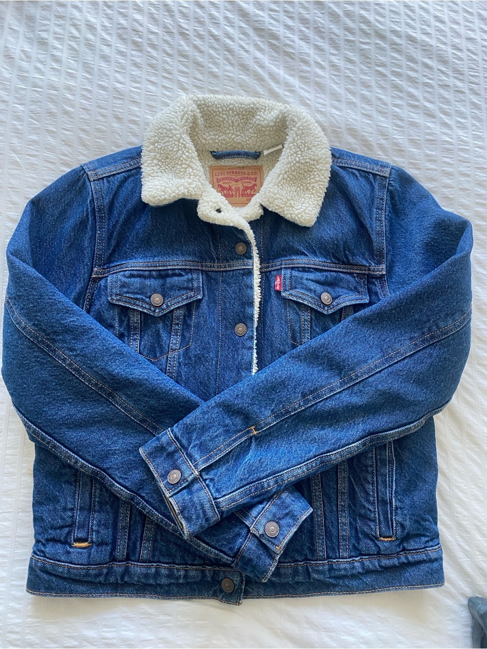 Levi's Sherpa-Lined Denim Trucker Jacket in Dark Blue
